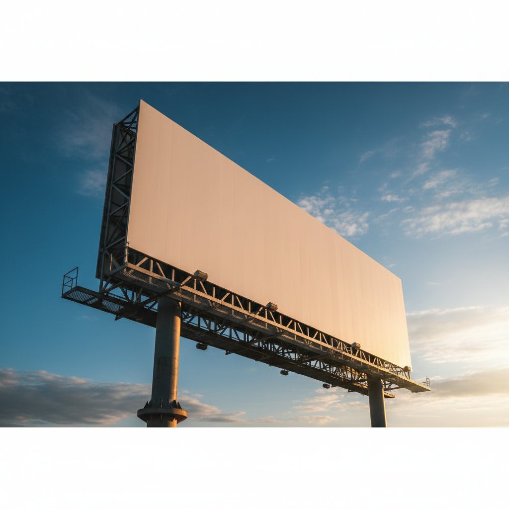 Billboard manufacturing facility showing large format printing equipment and finished outdoor advertising structures in Manchester